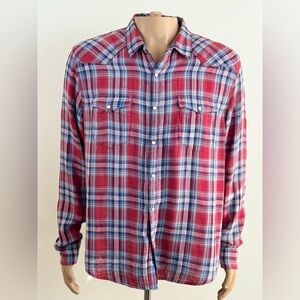 Lucky Brand Men's Long Sleeve Plaid Western Snap Button Shirt, Size Large